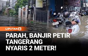 Akibat intensitas hujan berhari-hari di wilayah Jabodetabek, ratusan rumah warga di Kelurahan Petir, Kecamatan Cipondoh, Kota Tangerang, Banten, Jumat pagi, masih terendam banjir dengan ketinggian air nyaris mencapai dua meter.