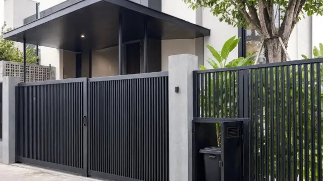 Model Tempat Sampah Tertutup yang Menyatu dengan Desain Pagar (AI Generated)