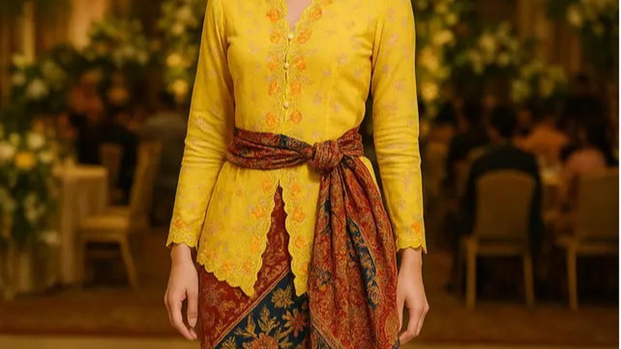 Model Kebaya Panjang dengan Selendang Ikat Samping Pinggang