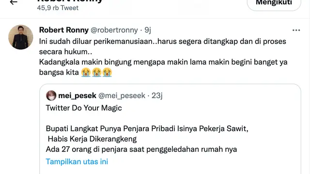 Unggahan Robert Ronny. (Foto: Dok. Twitter @RobertRonny)