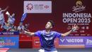 Tunggal putra Indonesia, Alwi Farhan, saat melawan wakil India, H.S. Prannoy pada pertandingan 32 besar Indonesia Open 2025 di Istora Senayan Jakarta, Selasa (3/6/2025). (Bola.com/M Iqbal Ichsan)