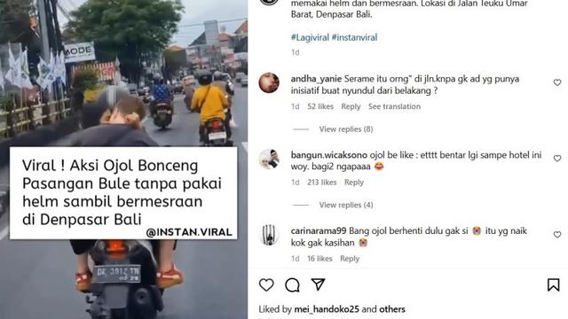 Turis Asing di Bali Berulah Lagi, Naik Motor Bonceng 3 Sambil Ciuman