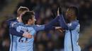 Para pemain Manchester City merayakan gol yang dicetak Kelechi Iheanacho ke gawang Hull pada laga Premier League di Stadion Kingston Communications, Inggris, Selasa (27/12/2016). City menang 3-1 atas Hull. (Reuters/Ed Sykes)