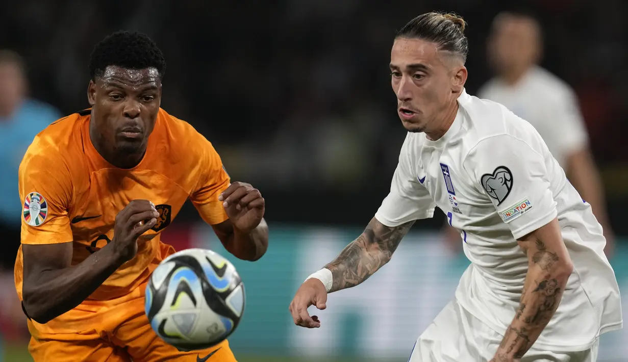 Belanda buka peluang lolos ke putaran final Euro 2024 setelah sukses mencuri poin di kandang Yunani. (AP Photo/Thanassis Stavrakis)