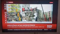 Laporan Media Turki TRT yang menyebut bahwa Erdogan akan mengadakan jumpa pers terkait gempa Turki (Farah Fuadona)