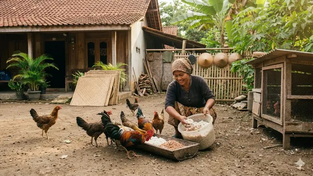 Mencampur nasi dan dedak