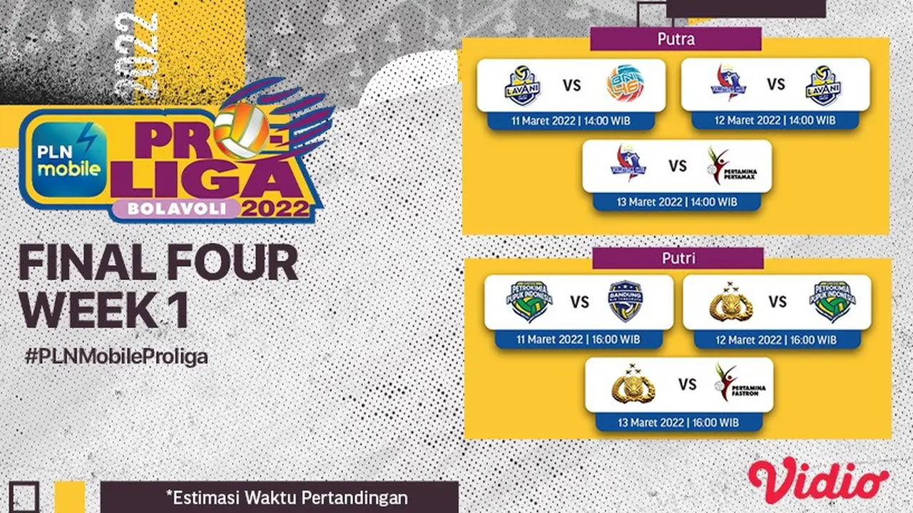 Jadwal Lengkap PLN Mobile ProLiga 2022 Babak Final Four, 11-13 Maret 2022 di Vidio
