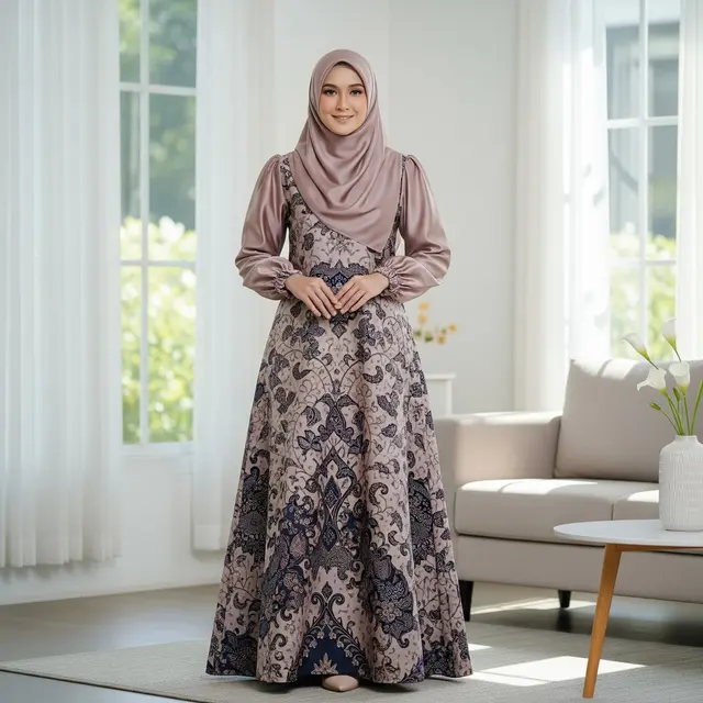 9 Model Gamis Batik Satin Dove yang Tidak Terlalu Mengkilap, Elegan Tanpa Kilau Berlebihan