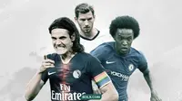 Edinson Cavani, Jan Vertonghen dan Willian. (Bola.com/Dody Iryawan)