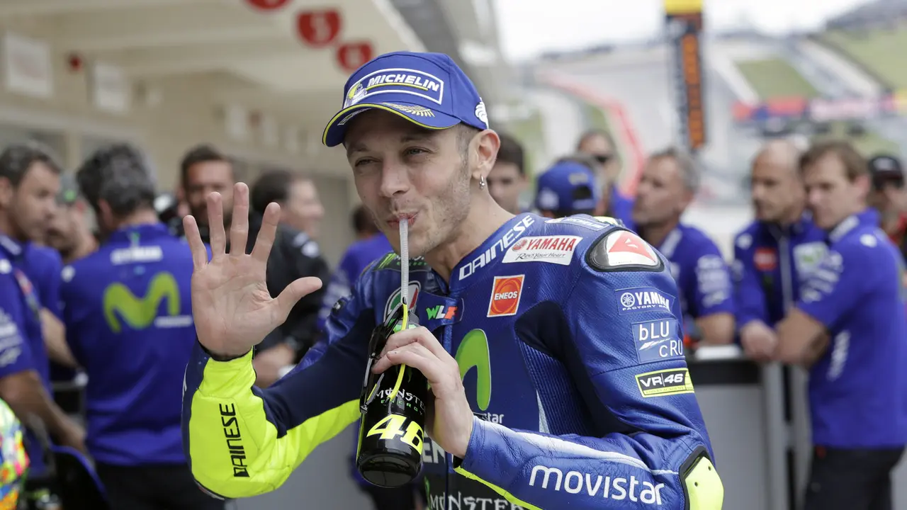 Ekspresi Valentino Rossi setelah menempati posisi ketiga pada kualifikasi MotoGP Austin 2017. 