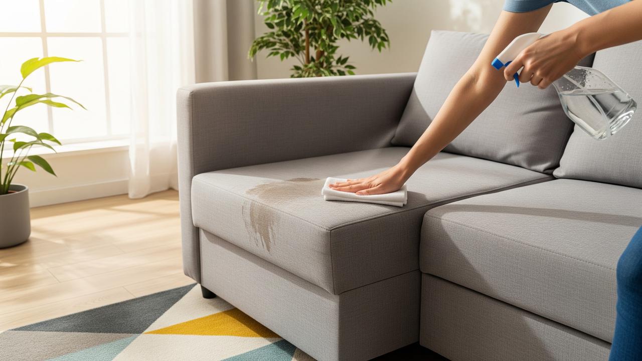 Ilustrasi membersihkan sofa.