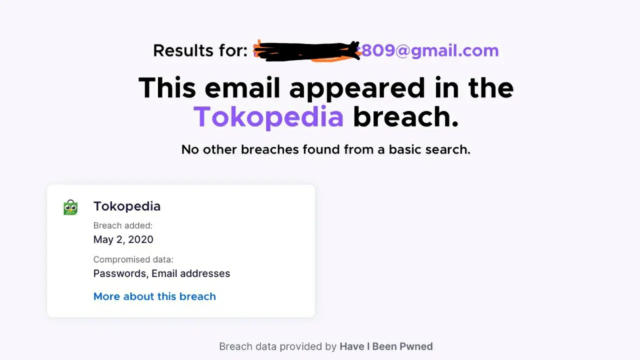 Ilustrasi Jutaan Data Pengguna Tokopedia Bocor. Dok: monitor.firefox.com