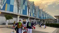 Jemaah haji Indonesia 2024 mendarat di Bandara AMAA, Madinah. (Foto: Humas Kemenag)