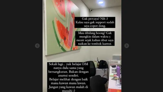 Cathy Sharon Tunjukkan Bukti Ia dan Brand Kecantikan Miliknya Pro Palestina, Ada Gambar Semangka Besar Terpajang di Dinding Kantor. (instagram.com/cathysharon)