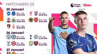 Jadwal live streaming Liga Inggris 2024/25 matchweek ke 23 tersedia di Vidio. Saksikan laga seru dari tim-tim favorit Anda hanya di layanan OTT Vidio. (sum. doc. vidio.com)