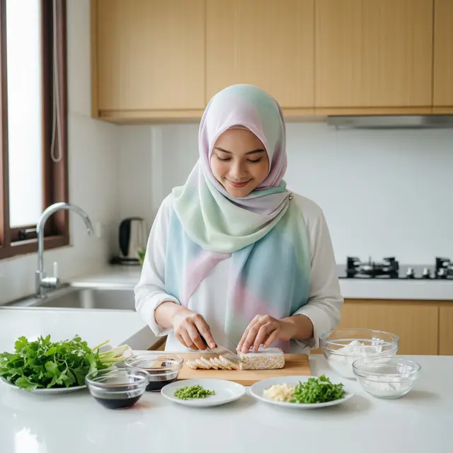 Menyiapkan bahan menggoreng tempe krispi (Gemini AI)