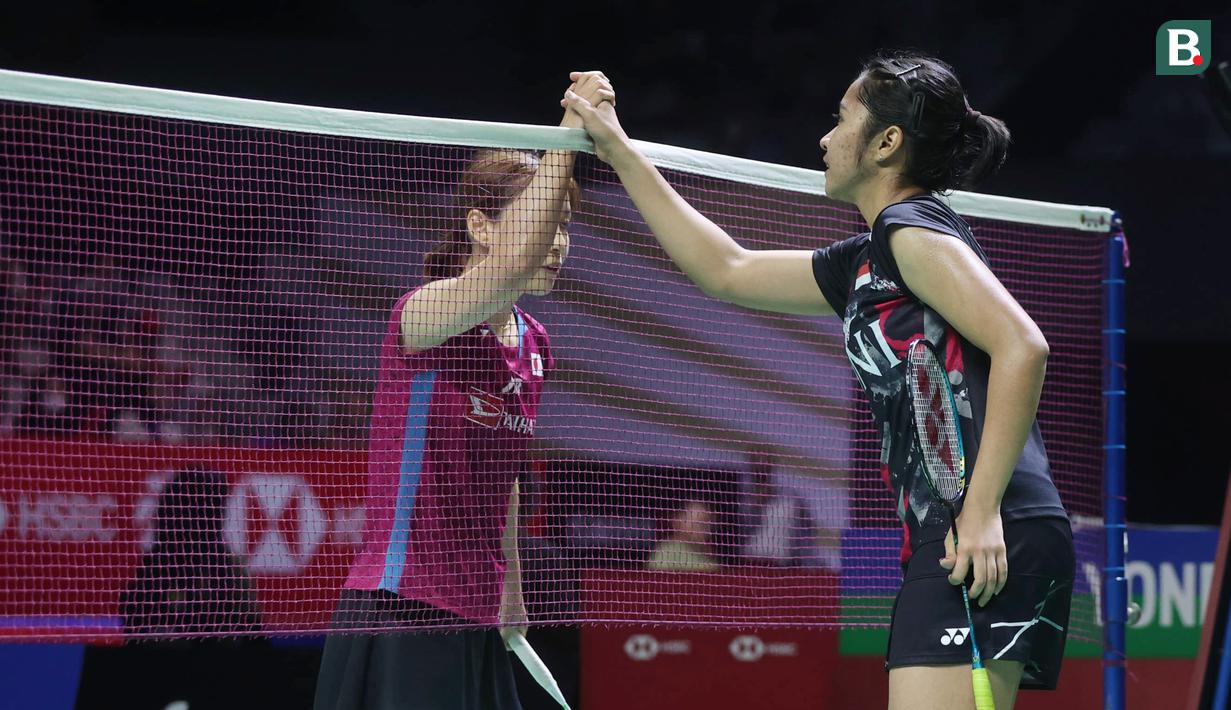 Momen Ester Nurumi Tri Wardoyo saat kalahkan Nozomi Okuhara di babak pertama Indonesia Open 2024. (Muhammad Iqbal Ichsan/Bola.com)