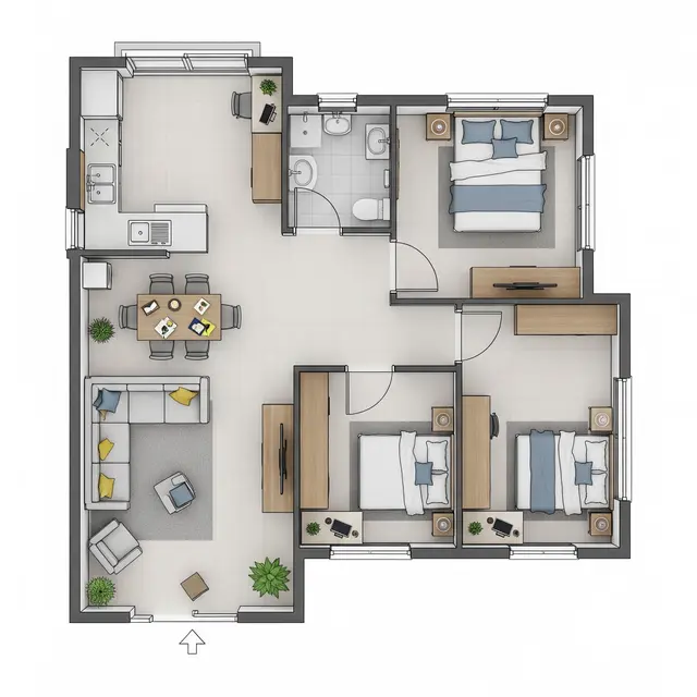 Layout Rumah Kecil dengan 3 Kamar Tanpa Terasa Sempit