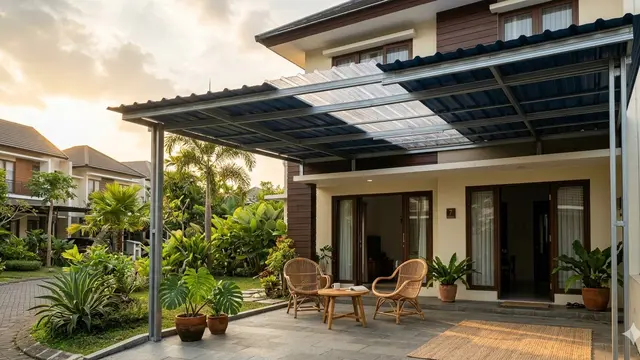 Kanopi Teras untuk Rumah Menghadap Matahari Sore (Foto: Gemini AI)