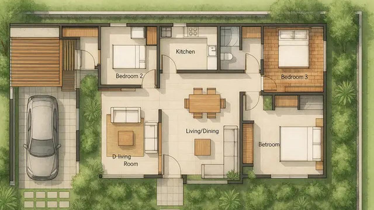 Denah Rumah 1 Lantai 3 Kamar Tidur dan Garasi, Ini Referensi untuk Punya Hunian Mininalis Modern