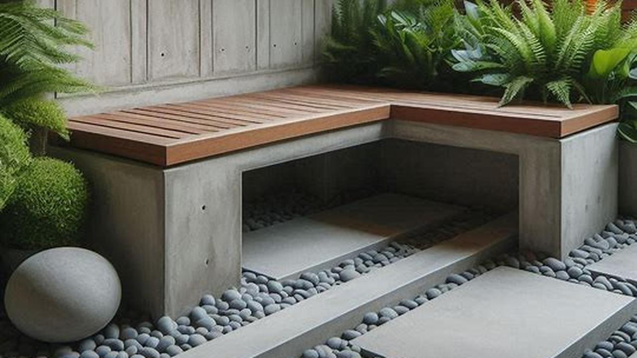 Bangku Taman Beton dengan Nuansa Kayu