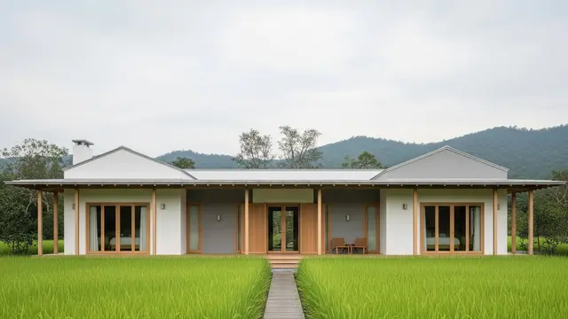 Desain Rumah Minimalis Kampung tapi Kelihatan Seperti Villa Mahal di Tengah Sawah