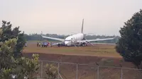 Pesawat Batik Air tergelincir di Bandara Adisutjipto, Yogyakarta. (Liputan6.com/Fathi Mahmud)