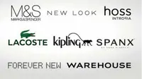 Merek Marks & Spencer, New Look, Lacoste, Spanx, Kipling, Forever New, dan Warehouse  diskon besar-besaran hingga 80 persen.