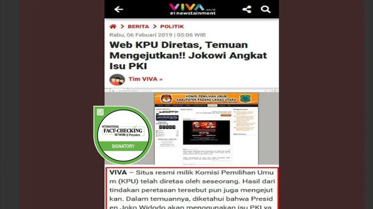 [Cek Fakta] Viva Dicatut untuk Cuitan 'Web KPU Diretas'