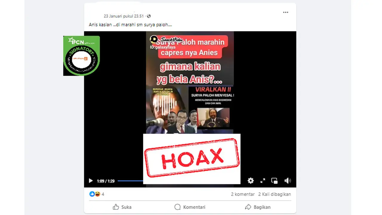 Tangkapan layar salah satu hoaks seputar Surya Paloh