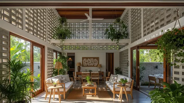 Desain Rumah Adem dengan Ventilasi Silang dan Tanaman Indoor (Gemini AI)
