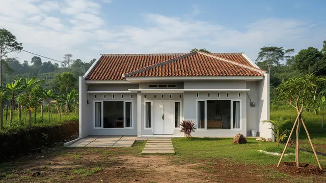 Rumah Minimalis Atap Genteng dengan Jendela Menghadap Halaman