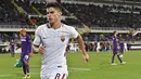 Pemain AS Roma, Diego Perotti merayakan golnya ke gawang Fiorentina pada laga Serie A di Artemio Franchi stadium, Florence, (5/11/2017). AS Roma menang 4-2.  (Maurizio degl'Innocenti/ANSA via AP)