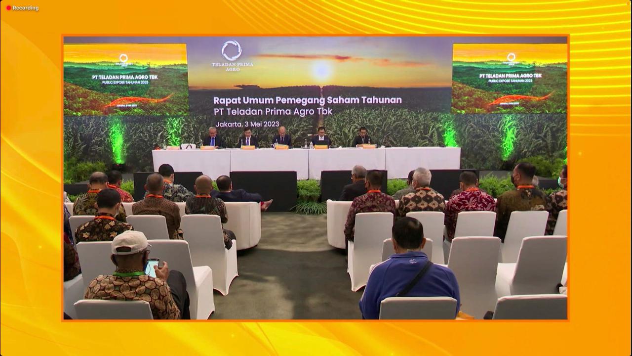 Konfrensi pers PT Teladan Prima Agro Tbk (TLDN), Rabu (3/5/2023). (Foto: tangkapan layar/Pipit I.R)