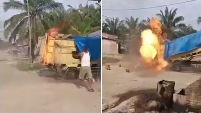 Viral Video 500 Tabung Gas 3 Kg Terbakar di Dalam Truk, Bikin Warga Panik Menjauh