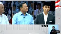 Prabowo Subianto memperlihatkan ekspresi meledek ke arah Anies Baswedan dalam Debat Capres 2024. (Youtube: KPU RI)