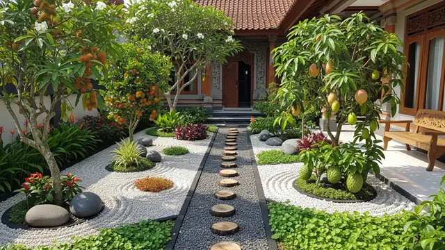 Desain Kebun Buah Campur Tanaman Hias di Halaman Depan Rumah/Gemini AI