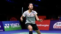 Tunggal putri Indonesia, Putri Kusuma Wardani, tampil pada babak pertama Kejuaraan Dunia 2023 di Royal Arena, Copenhagen, Denmark, Senin (21/8/2023). (Bola.com/PBSI)
