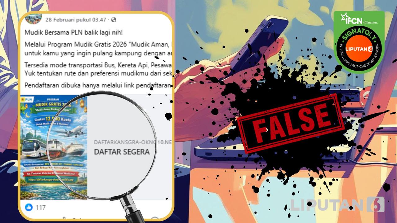 Klaim pendaftaran mudik gratis PLN hasil tangkap layar Cek Fakta Liputan6.com