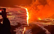 FOTO: Penampakan Letusan Keempat Gunung Berapi di Islandia Ciptakan Celah Baru, Cahaya Lava Bikin Langit Malam Terang Berwarna Oranye