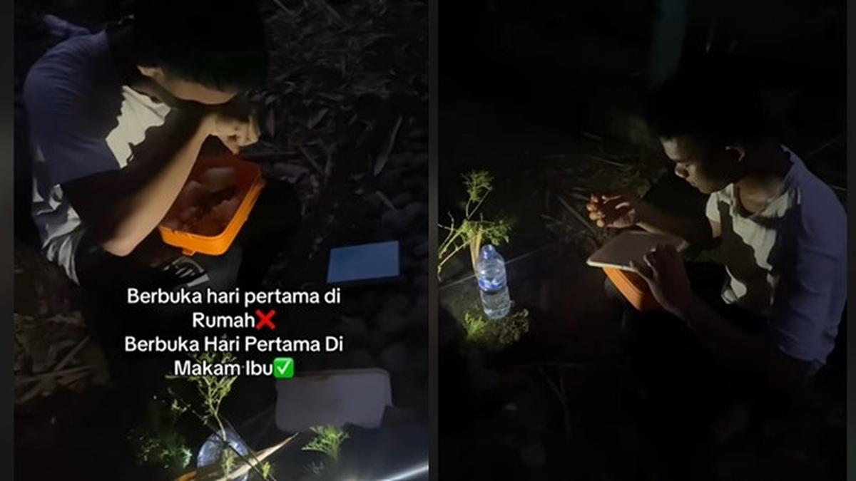Pemuda Ini Buka Puasa Pertama di Makam Ibu, Menahan Rindu Sampai Nangis