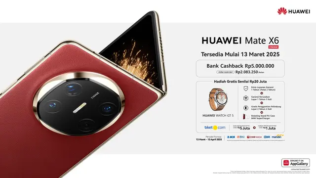 HUAWEI Mate X6 Hadir di Indonesia, Foldable Ramping dan Tangguh dengan Kamera Flagship dan Fitur Multitasking Canggih