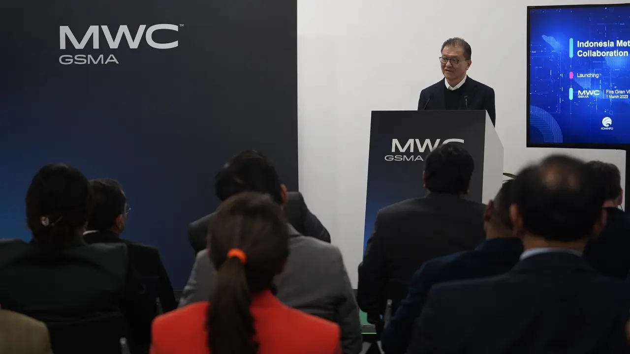 Chairman Smartfren, Franky O. Widjaja dalam sambutannya di Mobile World Congress 2023 di Barcelona, Rabu (2/3/2023). Smartfren mendukung penuh terbentuknya Indonesia Metaverse Collaboration Initiative. (Dok Smartfren)