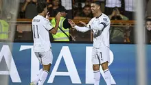 Cristiano Ronaldo berhasil mengukir brace saat Timnas Portugal membungkam Andorra dengan skor 5-0 pada laga perdana putaran pertama Grup F kualifikasi Piala Dunia 2026 zona Eropa,&nbsp;di Vazgen Sargsyan Republican Stadium, Sabtu (6/9/2025) malam WIB. (AP Photo/Hakob Berberyan).