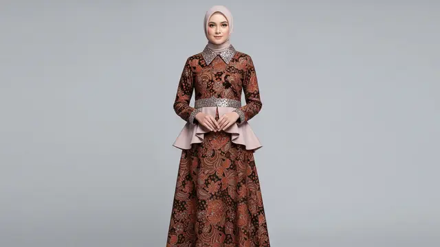 Gamis Batik Peplum dengan Bordir Payet
