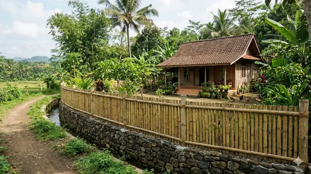 Ide Pagar Bambu Minimalis untuk Rumah Pedesaan (Foto: Gemini AI)