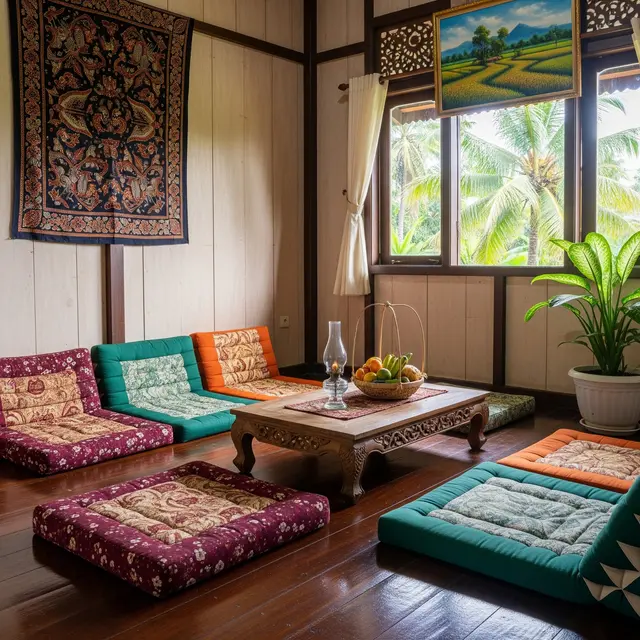 9 Model Ruang Tamu Rumah di Desa Tanpa Sofa tapi Tetap Nyaman