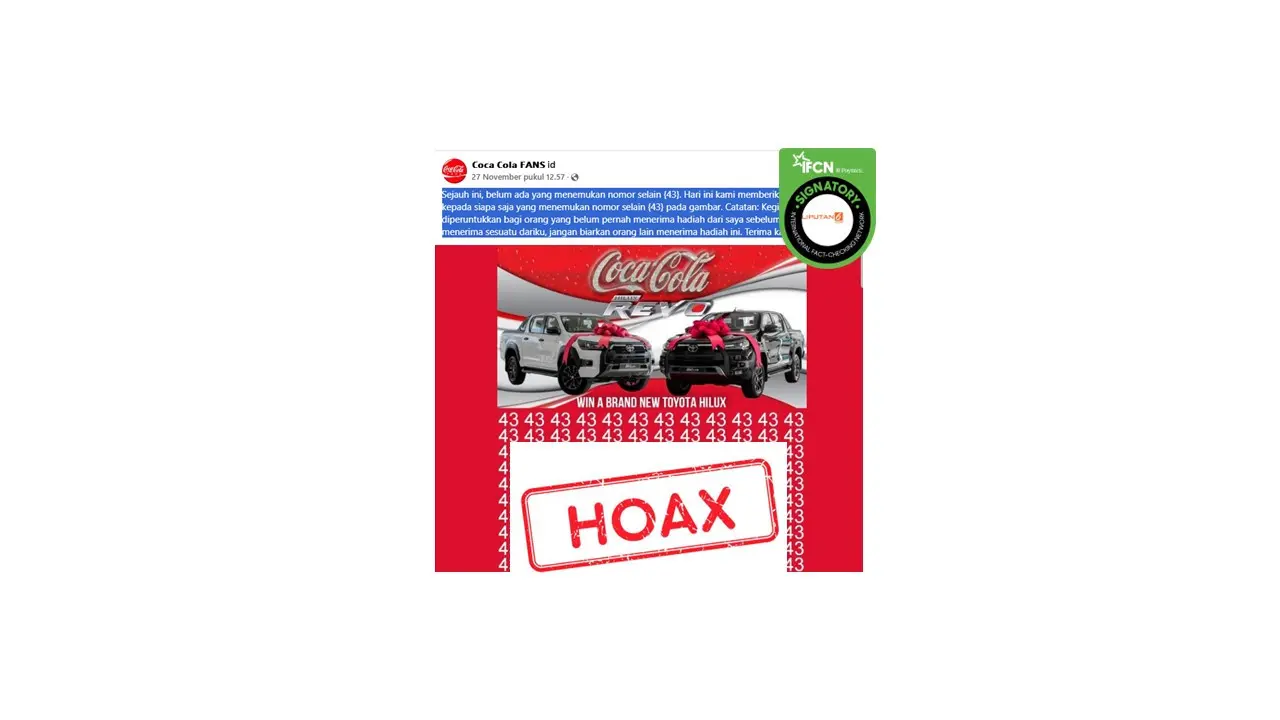 Cek fakta Coca-Cola bagikan mobil Toyota Hilux