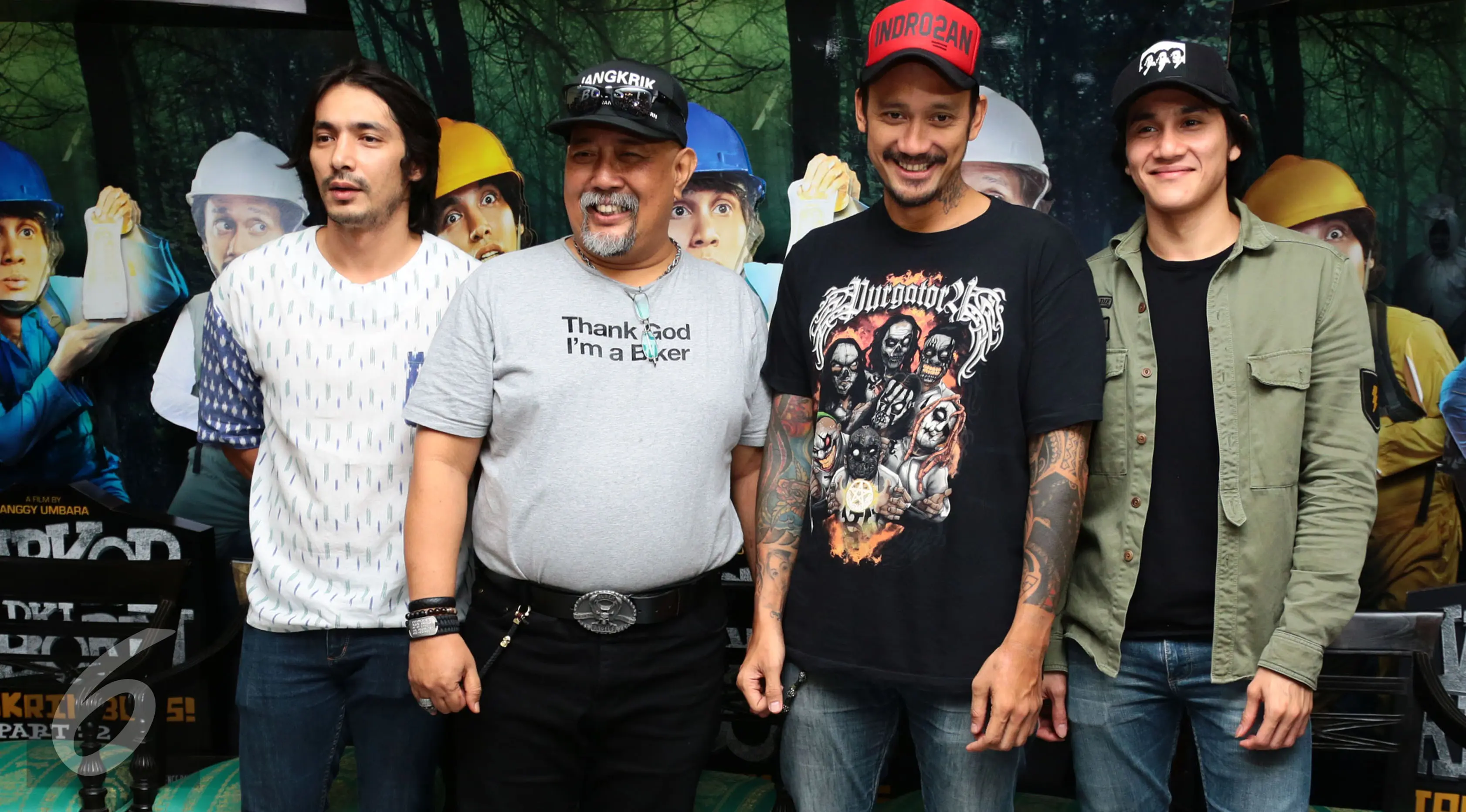 Bintang Warkop DKI Reborn Part 2; Abimana Aryasatya, Indro Warkop, Tora Sudiro dan Vino G. Bastian. (Herman Zakharia/Liputan6.com)