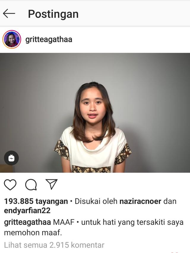 Gritte Agatha. (Foto: Instagram @gritteagathaa)